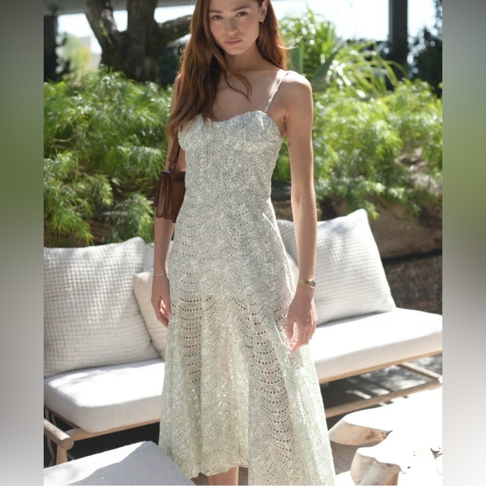 🌿 MISA Los Angeles Floral Eyelet Midi Dress XS-S NWT Cottagecore Romantic 🌿 - Picture 1 of 10